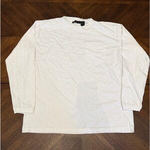 Cotton Traders Mens Large Long Sleeve Pocket T-Shirt White 100% Cotton Crew Neck